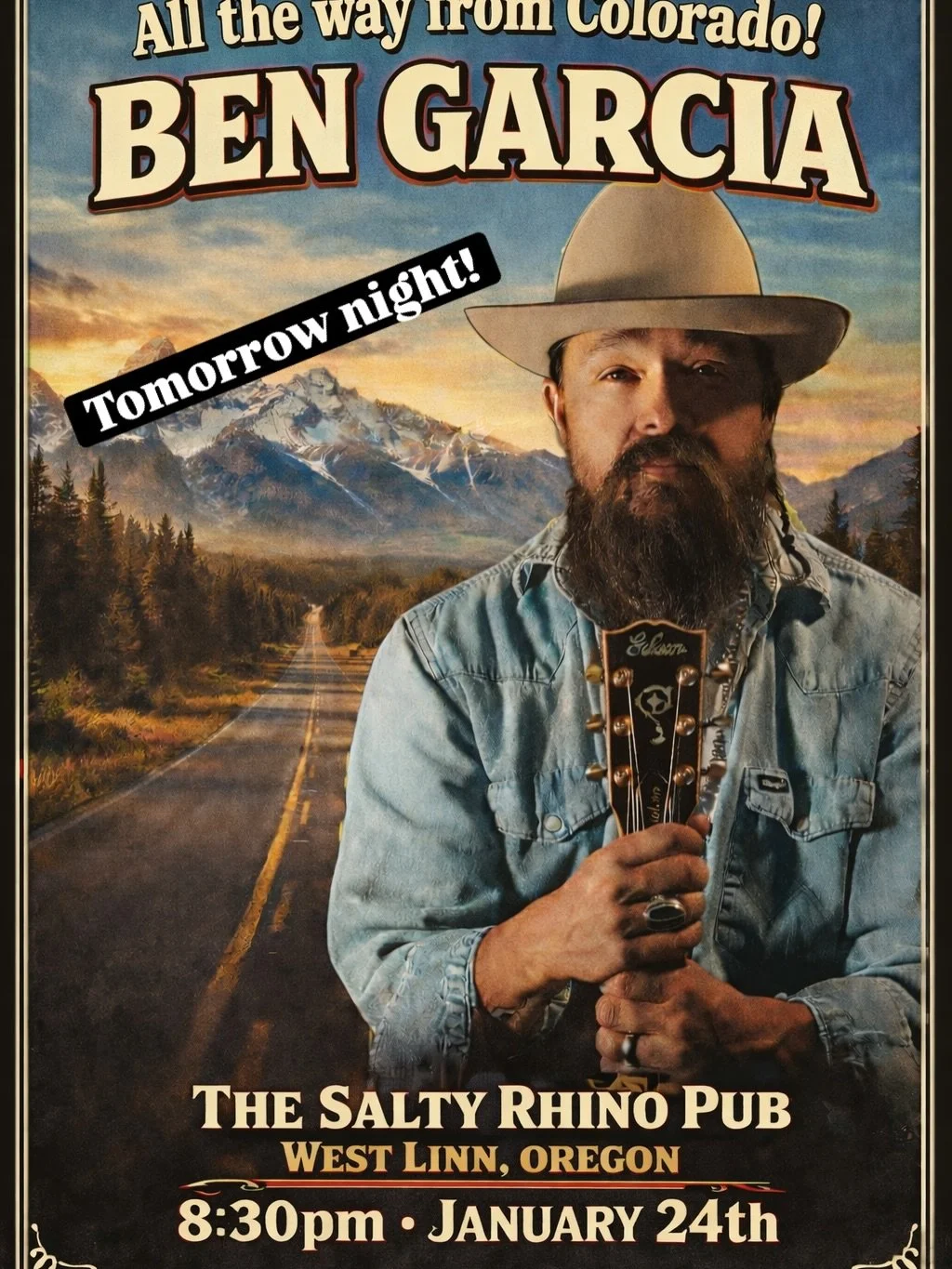 Special guest tomorrow @bengarcia_music ! I had the pleasure of seeing him in Fort Collins a couple weeks ago. Stars aligned and he is playing in Portland tonight then joining us tomorrow for a special night of music. The talented @josephkonty and fr