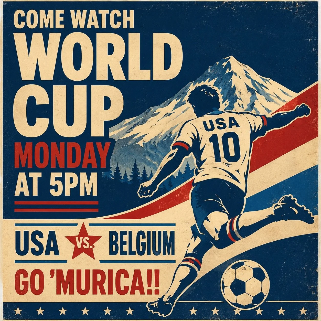 🇺🇸⚽ In preparation for an epic battle&hellip;

The stars, the stripes, and over ninety minutes of yelling at the TV.

Join us Monday at 5:00 PM as USA takes on Belgium in a World Cup showdown that deserves cold beer, good friends, and a packed pub.