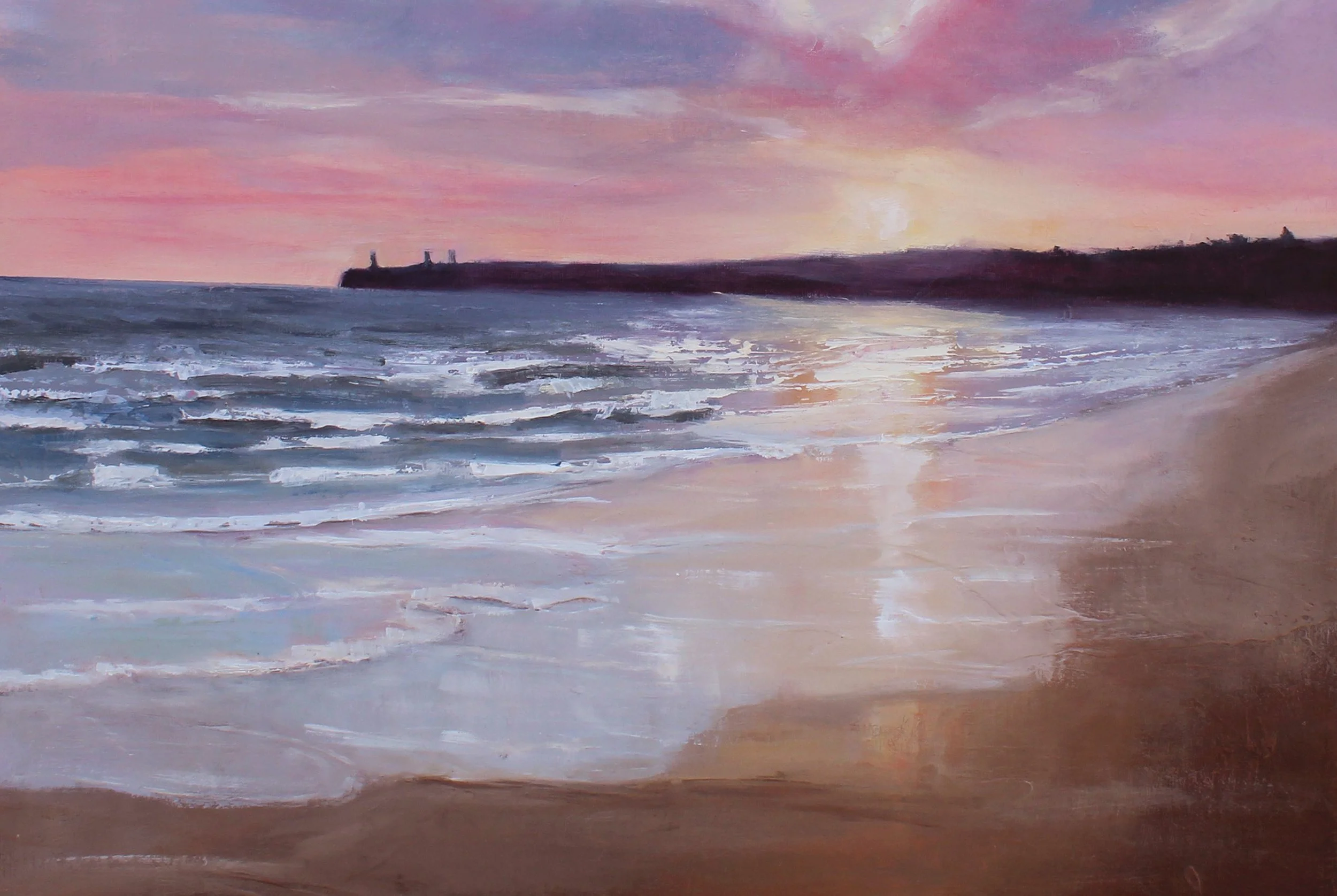 Capture the glow of a Tramore evening. Fine art print of the iconic Metal Man beacon at sunset by Geraldine Walsh.