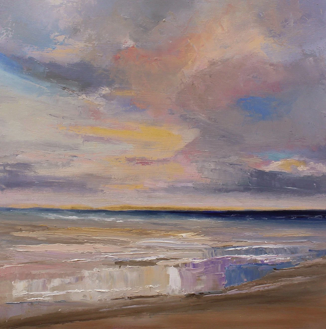 Brighten your space with this soft, pastel-toned seascape print. Capturing the sparkle of light on the ocean.