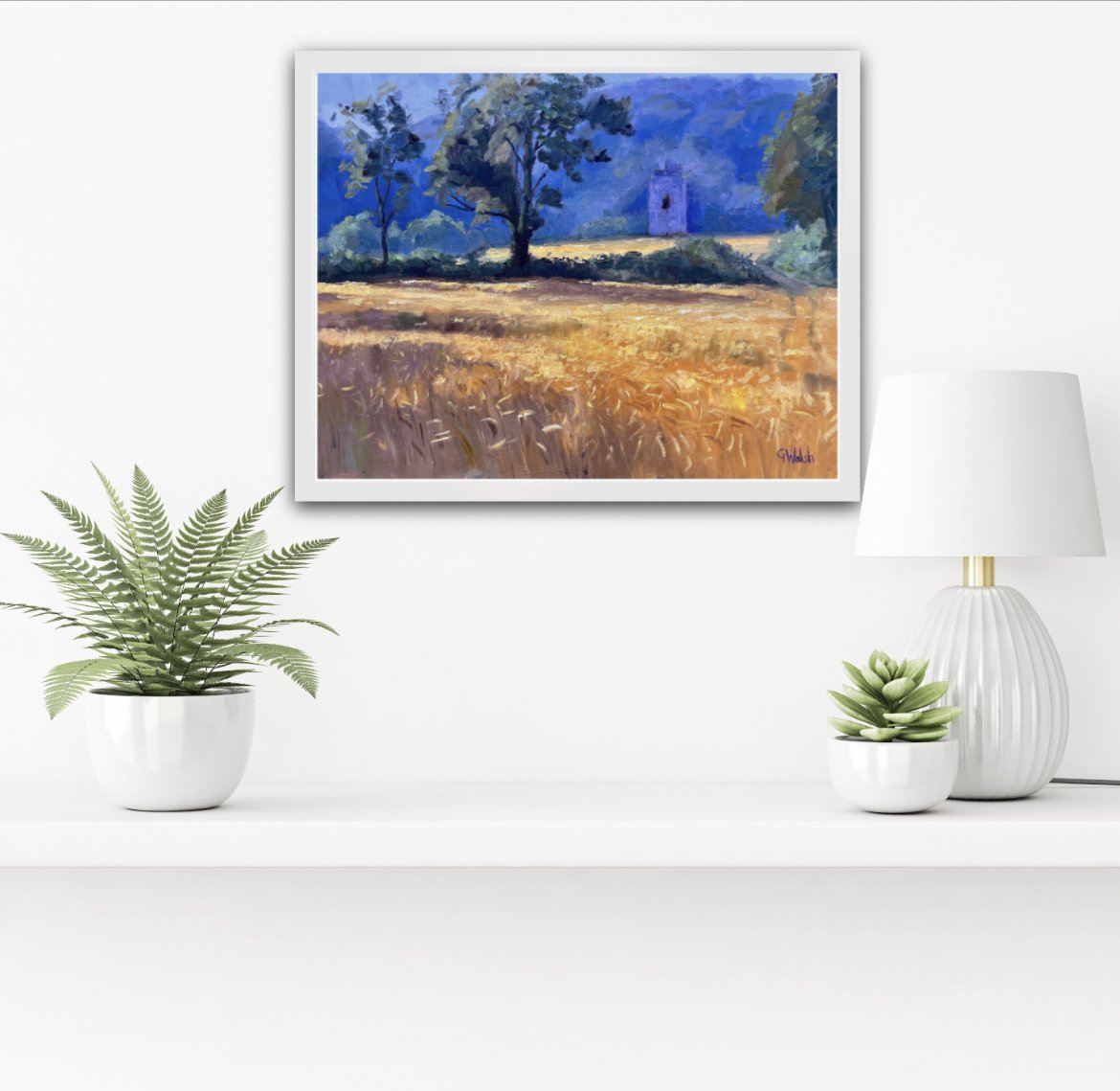 Shop fine art prints of Dysart Castle, Kilkenny. Capturing the golden Irish harvest by artist Geraldine Walsh.