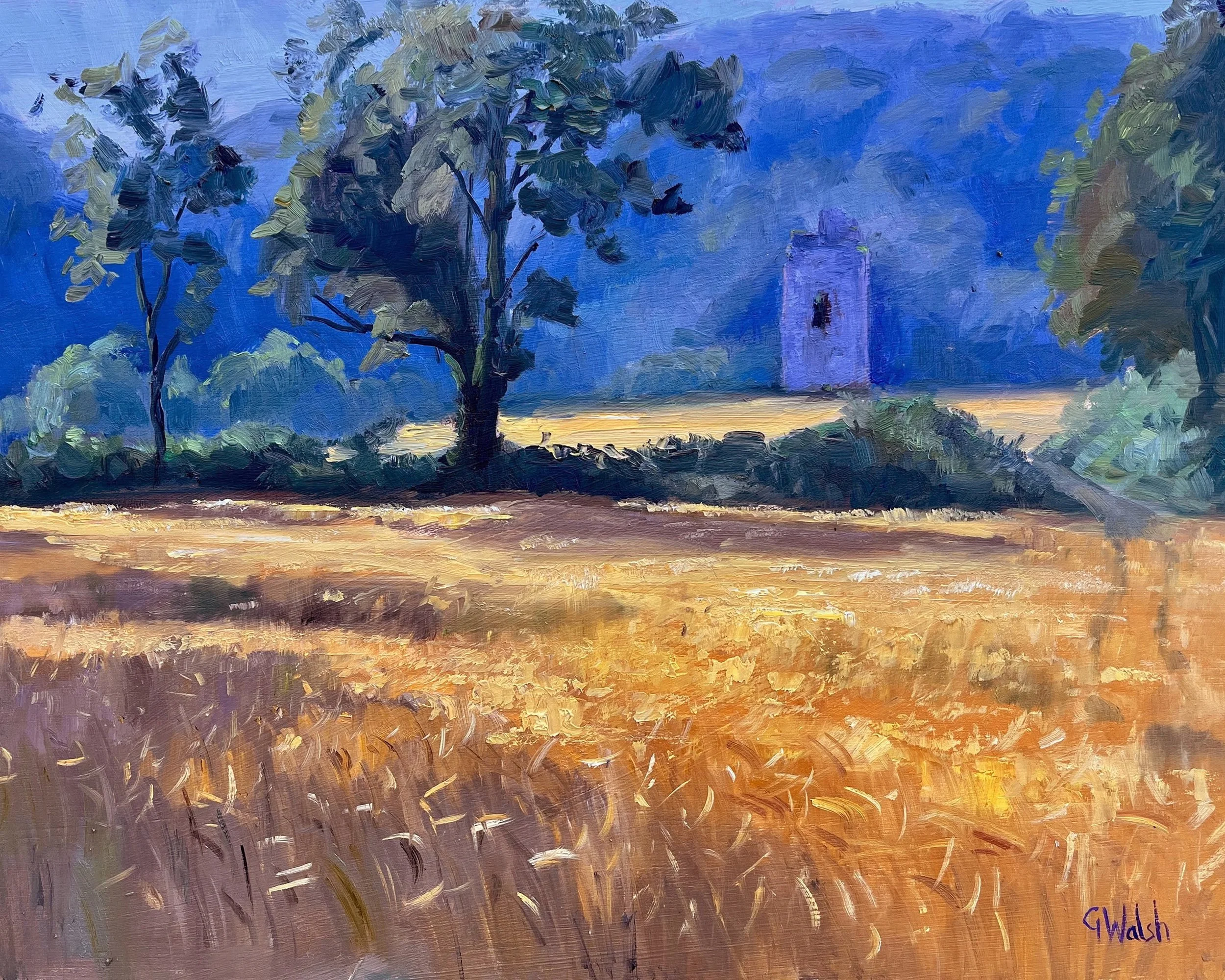 Shop fine art prints of Dysart Castle, Kilkenny. Capturing the golden Irish harvest by artist Geraldine Walsh.