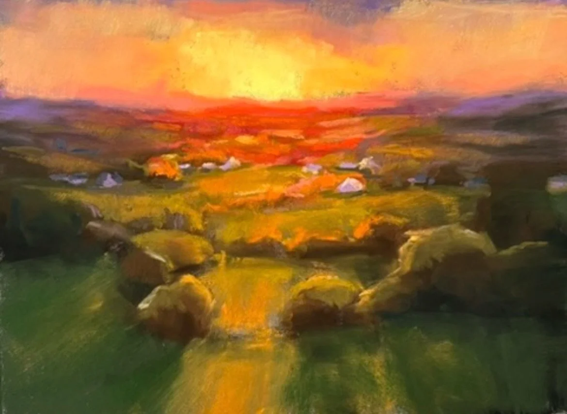 Day 9 of my 12 Days of Christmas Specials 🎄

A bright, colourful sunset in soft pastel, full of warm light and rich colour. Loose and atmospheric, this piece brings energy and warmth without being overpowering.

18 &times; 24 cm | Pastelmat
Unframed