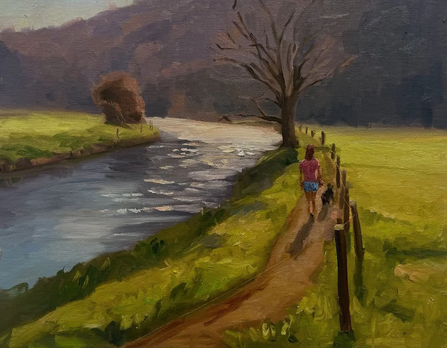 Gorgeous day to be working outside ☀️
Had to dig out the sun umbrella&hellip; not something I say too often 🤣

Spent the afternoon by the river in Thomastown, painting in the warmth and soaking it all in. Lots of lovely chats with dog walkers (in t-