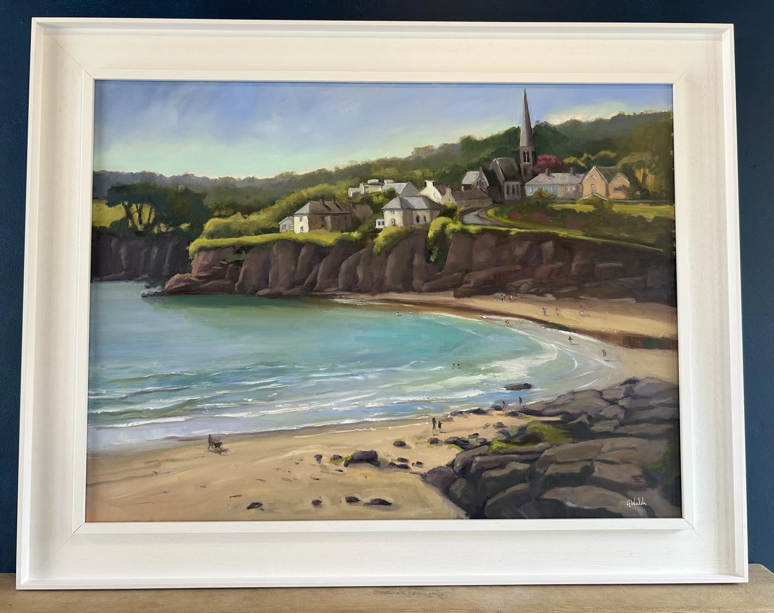 Oil painting of the cliffs and coastal scenery at Dunmore East, Waterford, by Irish artist Geraldine Walsh.