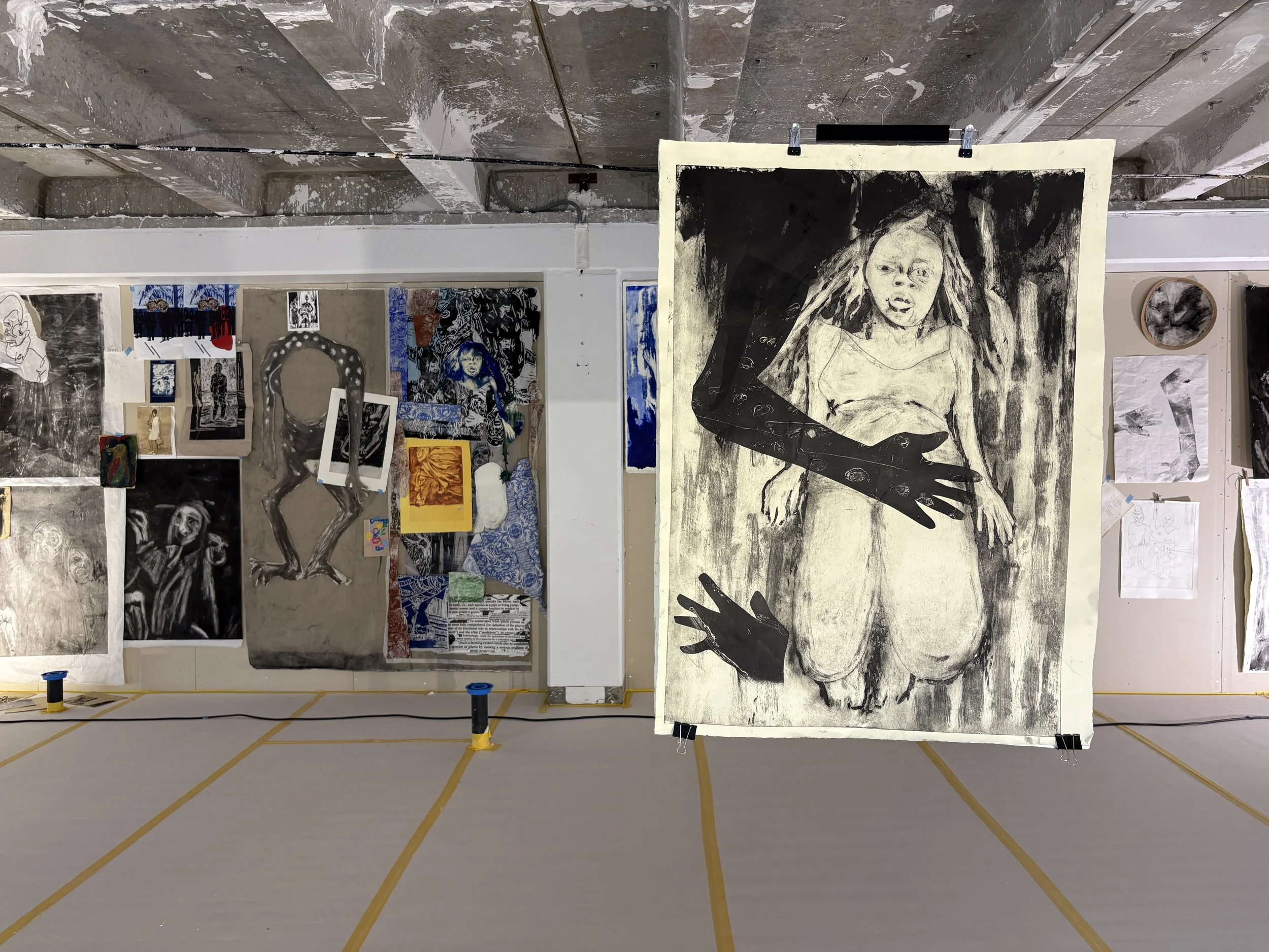  An exploration in myth and collagraphy as tools for excavating missing history. I am one Grafikens hus resident artist 2025. For my process I have taken over their temporary gallery and turned it into a studio.    A conversation with the late Belkis