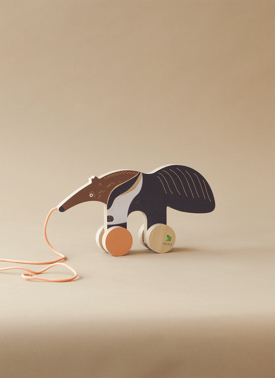 Cadeau pour enfants - Jouet à roulettes made in France - Tamanoir et sa fiche - Jouet à tirer à roulettes de Kakapo - Marque made in France