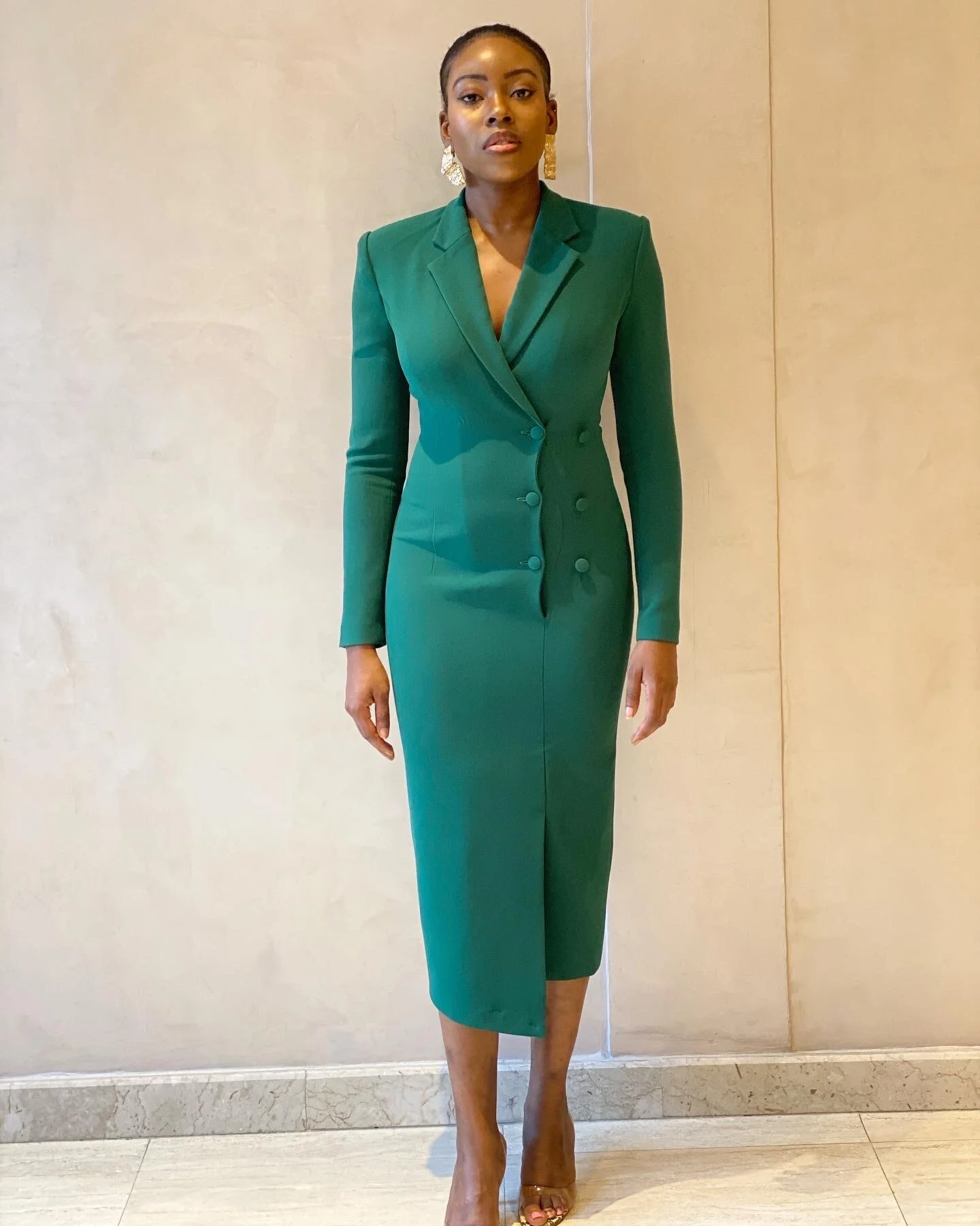 green emerald velvet dress Forest Green Button Up Skirt Blazer Dress – AX Paris