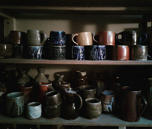 An inventory of cups since the depletion in December.  #cups #guinomi #teabowls #yunomi #mugs #wine #coffee #tea. #pottery