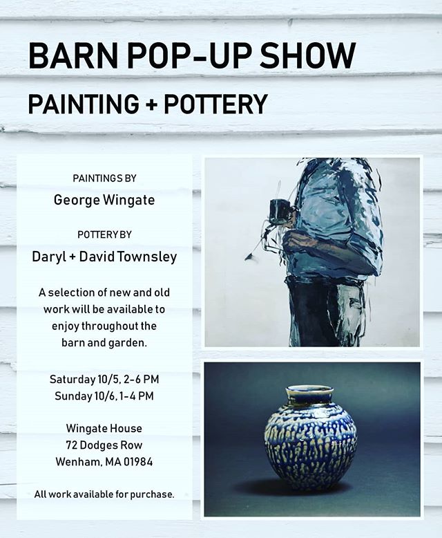 George Wingate and I will be having a joint showing of painting and pots in the garden and barn.  Please come and experience fall in this beautiful and contemplative setting.  #wingatehouse #fall #fineart #ceramics #pottery #flowers #wenham #sodaglaz