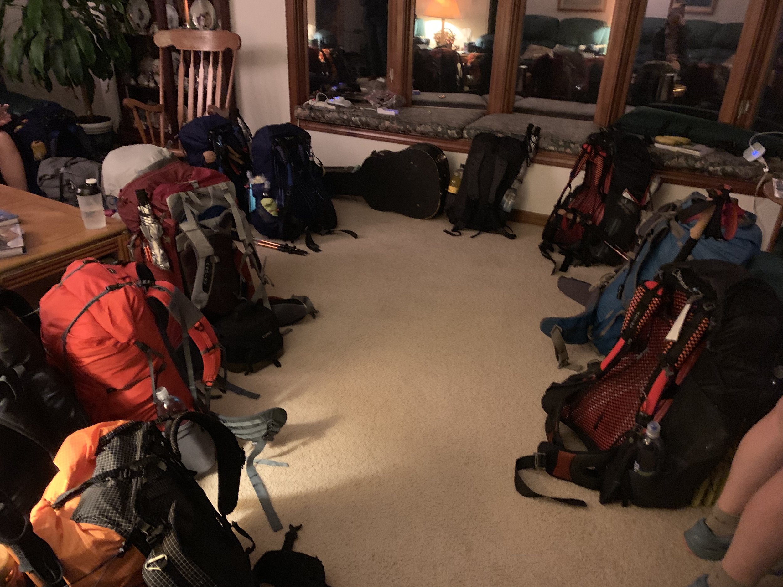 All the bags lined up ready to go at 5:30am