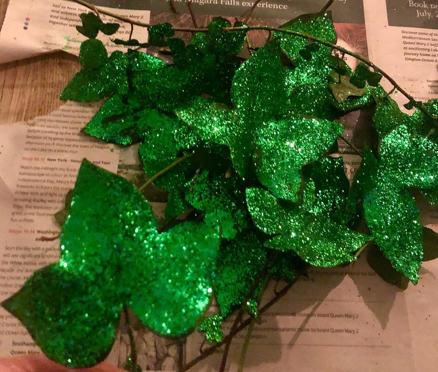 When you wish the ivy leaves you&rsquo;ve just covered in glue and glitter were real jewels 💚🙄#windowdisplay #diy #glitter #homemade #christmas @georgina.skan