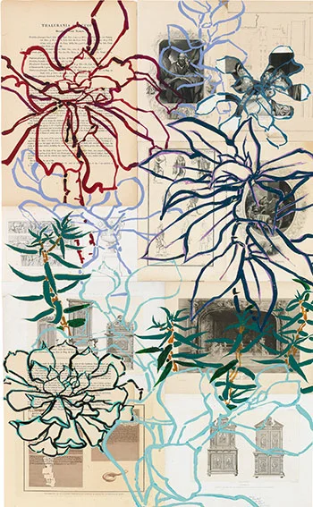 Robert Kushner, Large Succulent Garden , 2014, oil and acrylic on joined paper, 54 3/4 x 33 1/2 inches