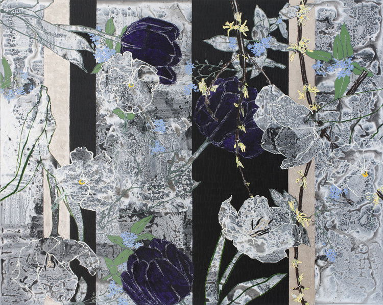 Homage to Russell Page, 2012, oil, acrylic, and palladium leaf on canvas, 72 x 90 inches