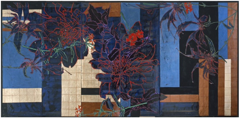 Red Dahlias and Monarda by Robert Kushner