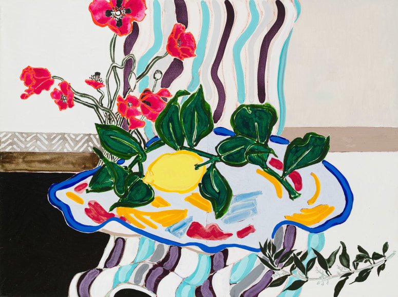 Antella Curtain and Window: Lemon and Poppies, 2023