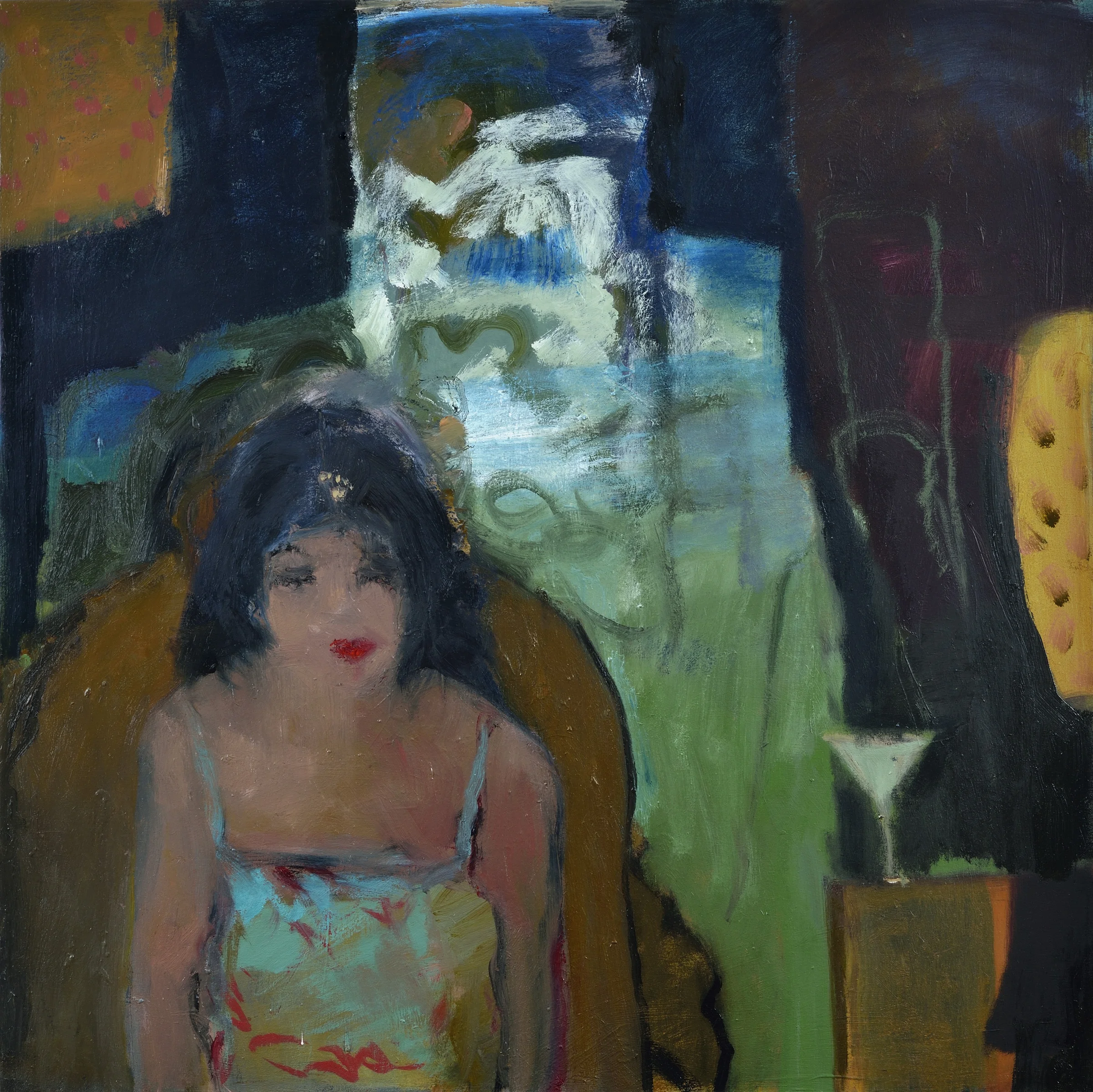 Girl with Flowered Frock, oil on canvas, 40” x 40”