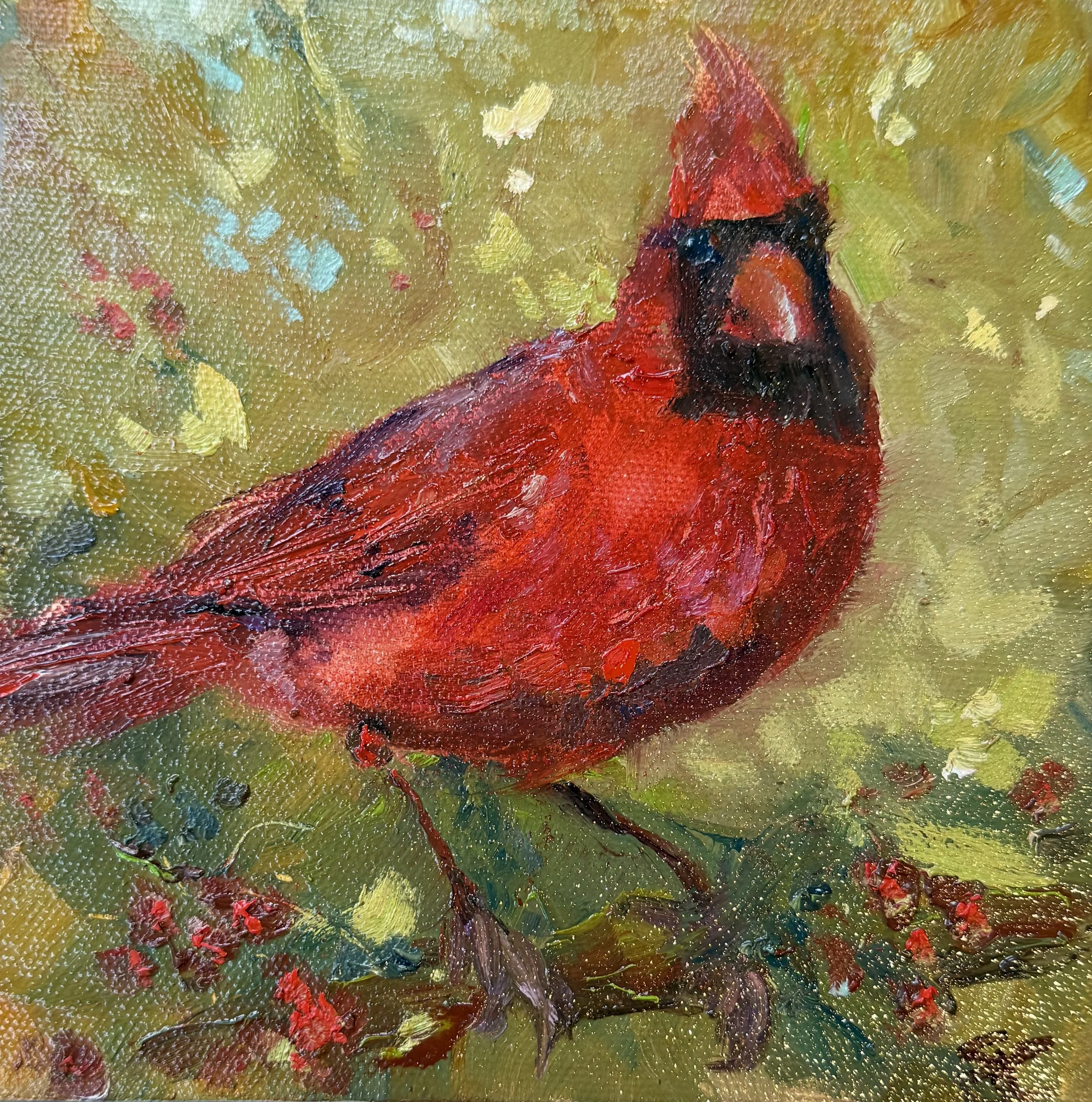 Crimson Call, 6" x 6" by Sarah Jane Conklin