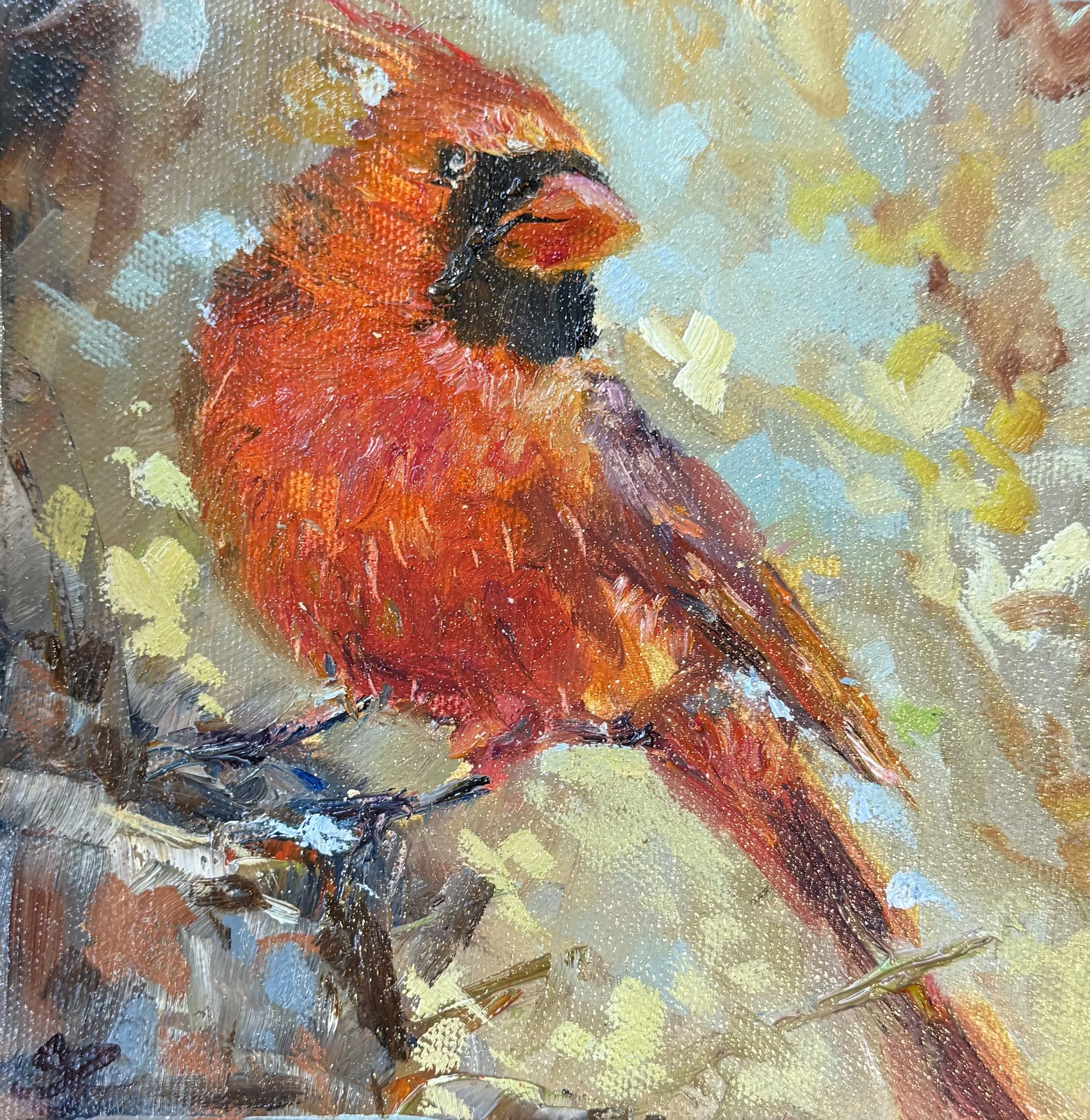 Scarlet pause, 6" x 6" by Sarah Jane Conklin