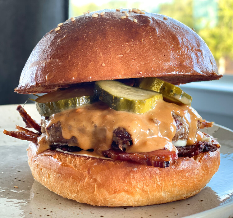 Peanut Butter and Jelly Smash Burgers - Over The Fire Cooking