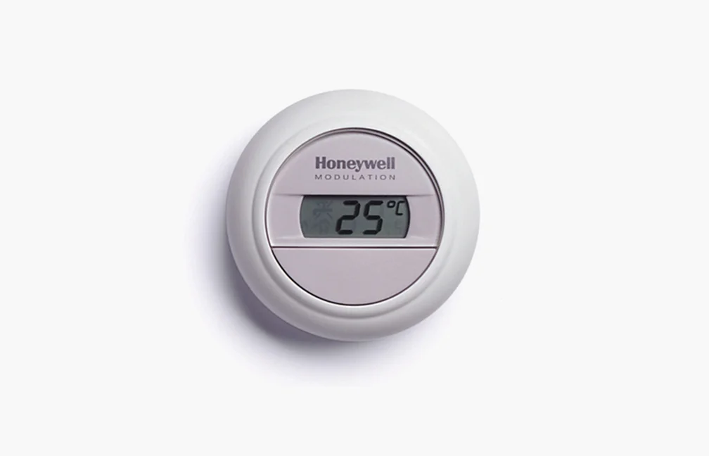  An updated design of the Honeywell Round thermostat originally designed by Henry Dreyfuss, the new model would use a segment display while retaining the iconic round dial.  