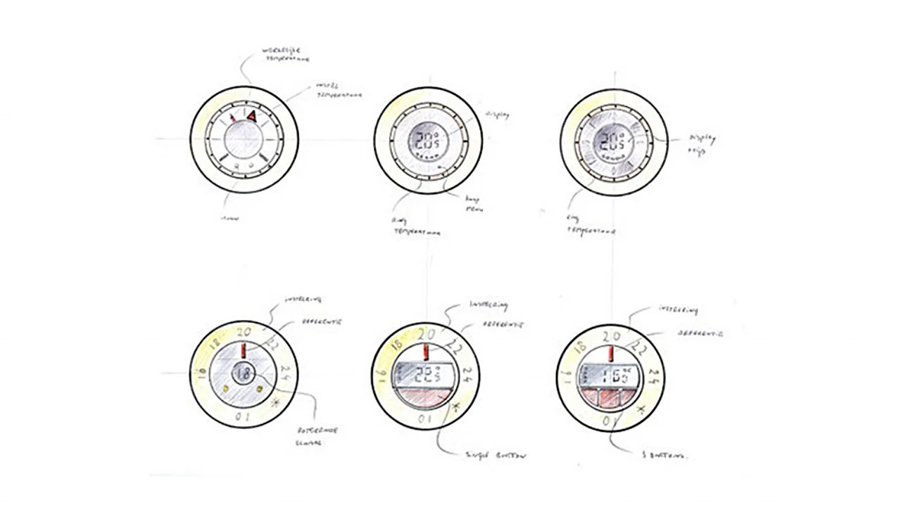  Concept sketches looking at a variety of segment display designs that reflect the feel of the original product. The ring display would provide more qualitative information to the user while the center display would provide that absolute information 