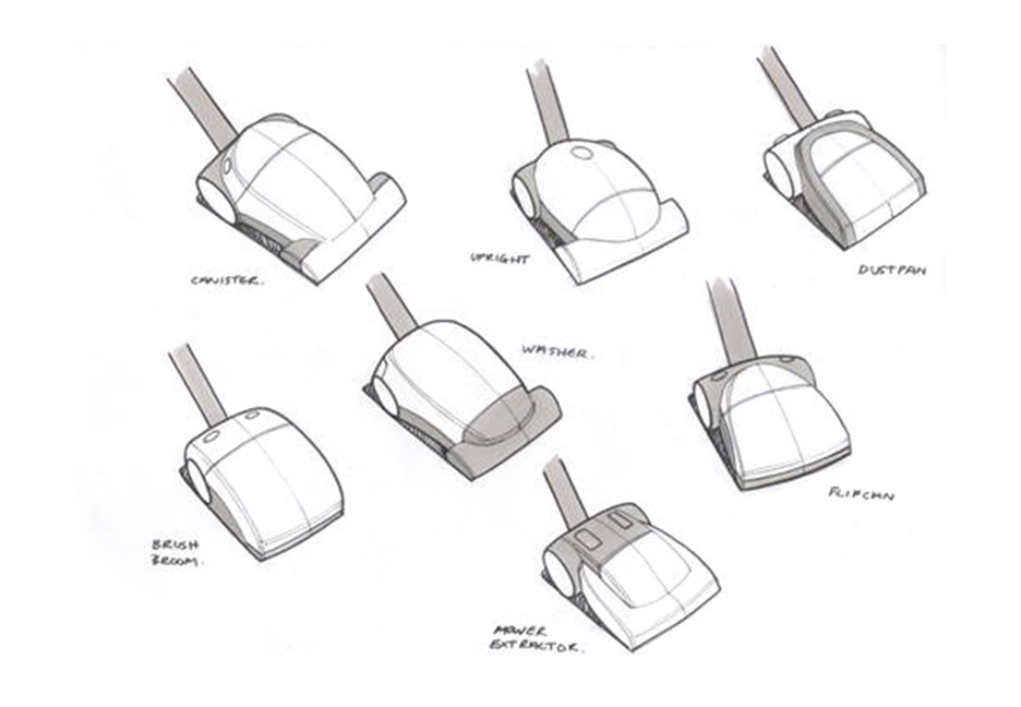  Some initial archetypal sketch exploration looking at how the gesture of everyday home tools could be incorporated into this particular vacuum cleaner architecture.  
