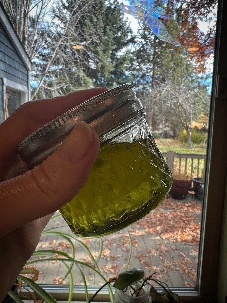 I had so much fun playing with wild herbal oils this year. This one is infused with wormwood - amazing for pain relief and smelled divinely herbal. 

I also infused wild roses, mugwort, arnica resins and more into nourishing oils - all hand-gathered 