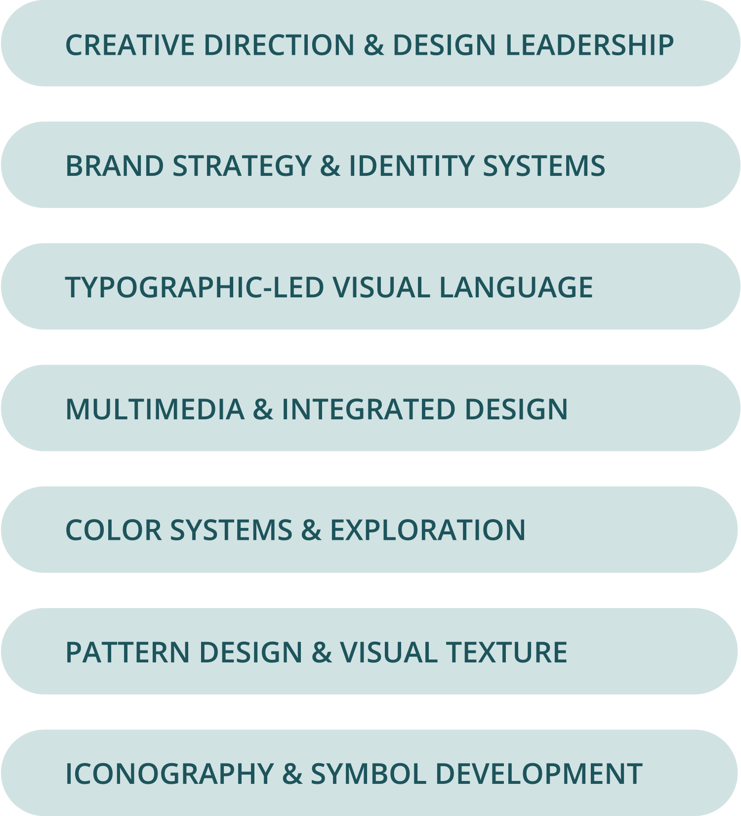 Creative Direction & Design Leadership, Brand Strategy & Identity Systems, Typographic-Led VIsual Language, Multimedia & Integrated Design, Color Systems & Exploration, Pattern Design & Visual Texture, Iconography & Symbol Development