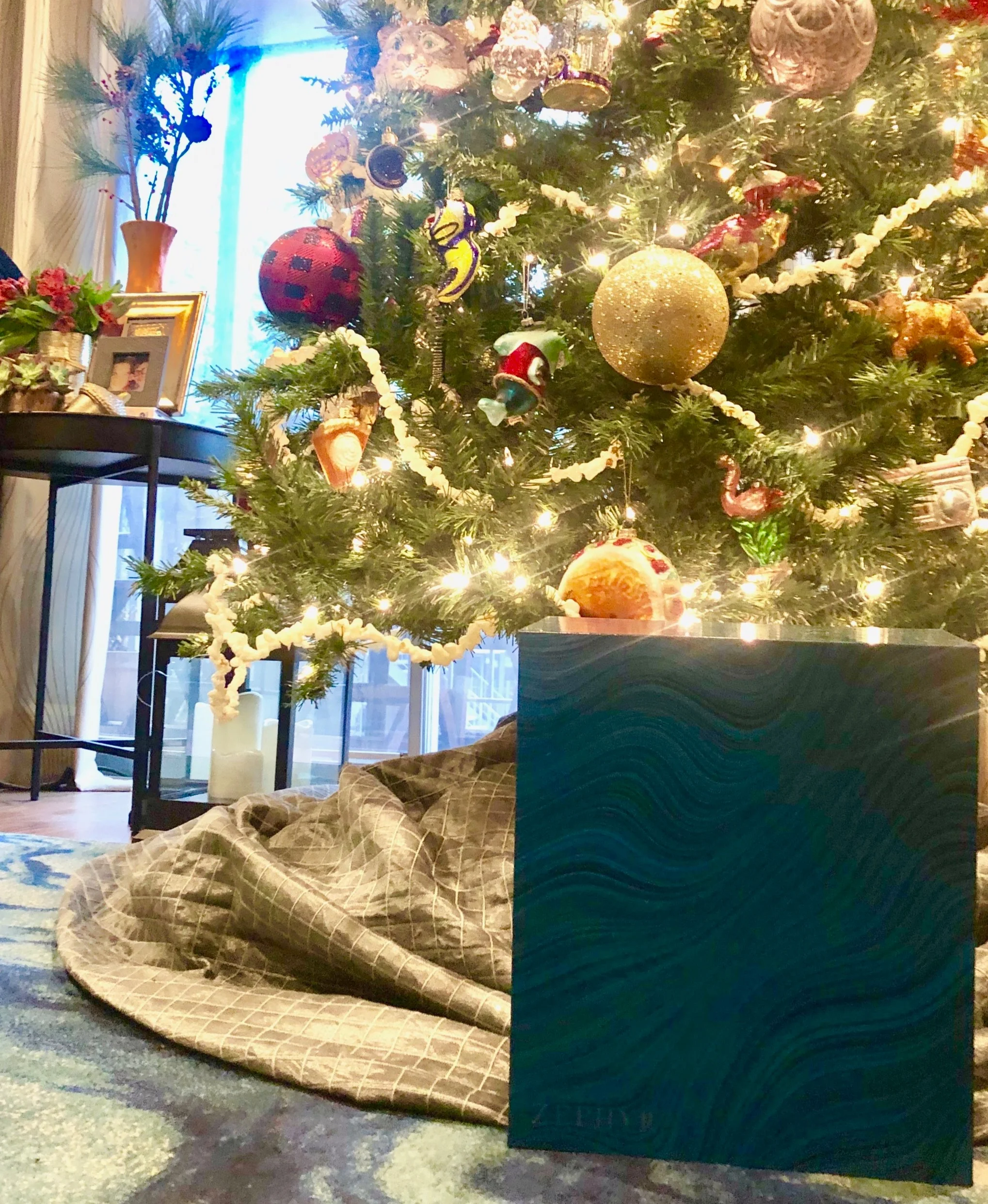 Zephyr Gin makes the perfect gift under our tree! Not to mention it matches our rug like, to perfection.