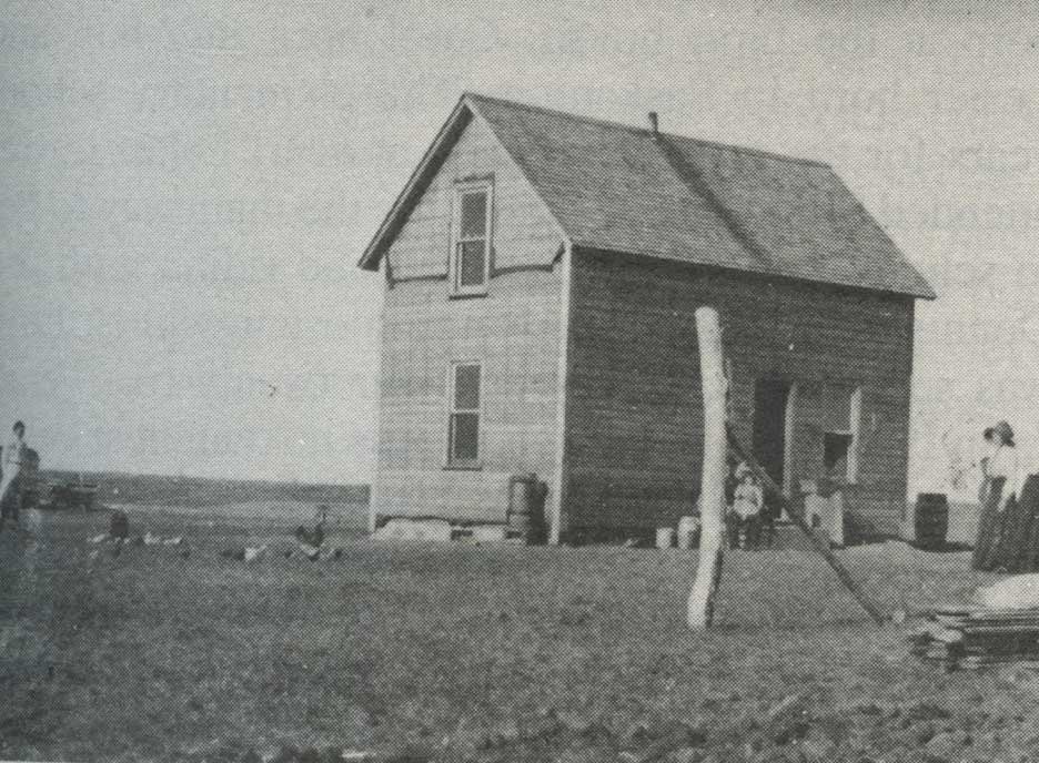  Prairie farmhouse built in 1910. Black and white. Saskatchewan.  
