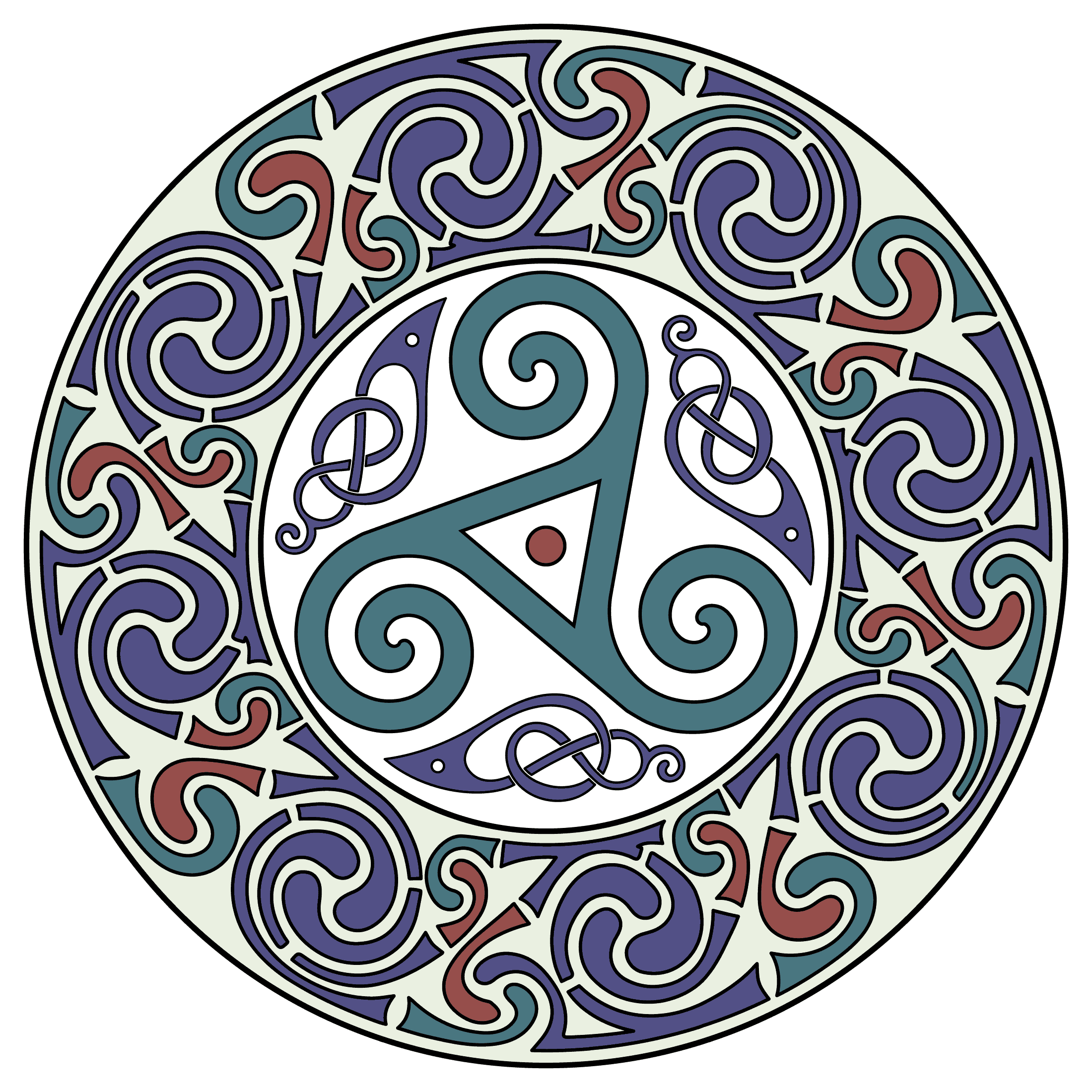  Celtic Triskelion in blue and read and teal.  