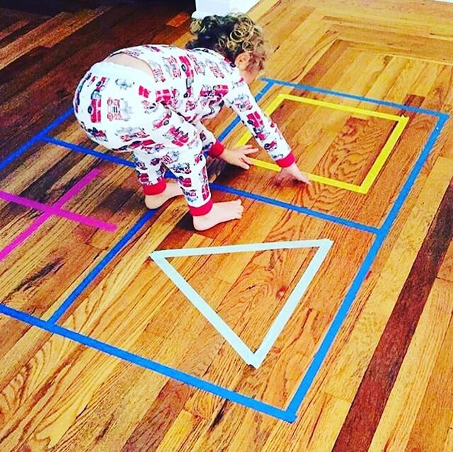 Movement Monday! This is a fun way to get your kiddo moving and the brain working. You can do shapes and play a game of twister to also work on body awareness. Or place arrows pointing in different directions to work on directionality. Besides moving