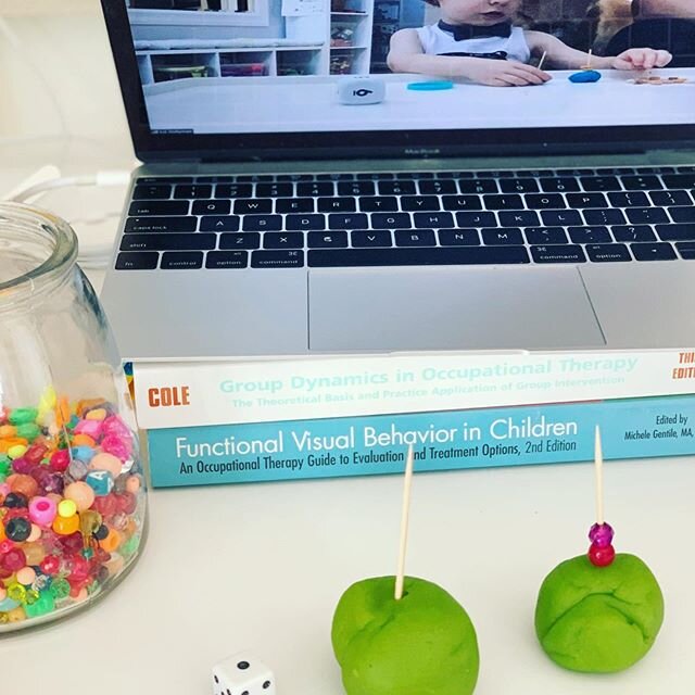 Here is a fun fine motor and number activity that worked so well during a telehealth OT session! You can do this with so many ages and can grade it to make it harder.. I used beads, my little client used Cheerios.. we rolled the dice then counted out