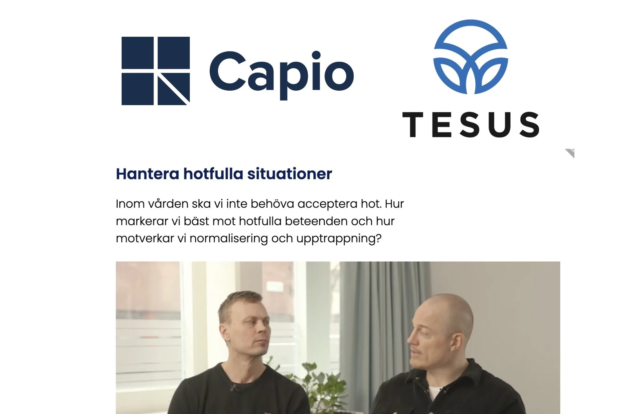 Capio förebygger hot och våld med hjälp av Tesus