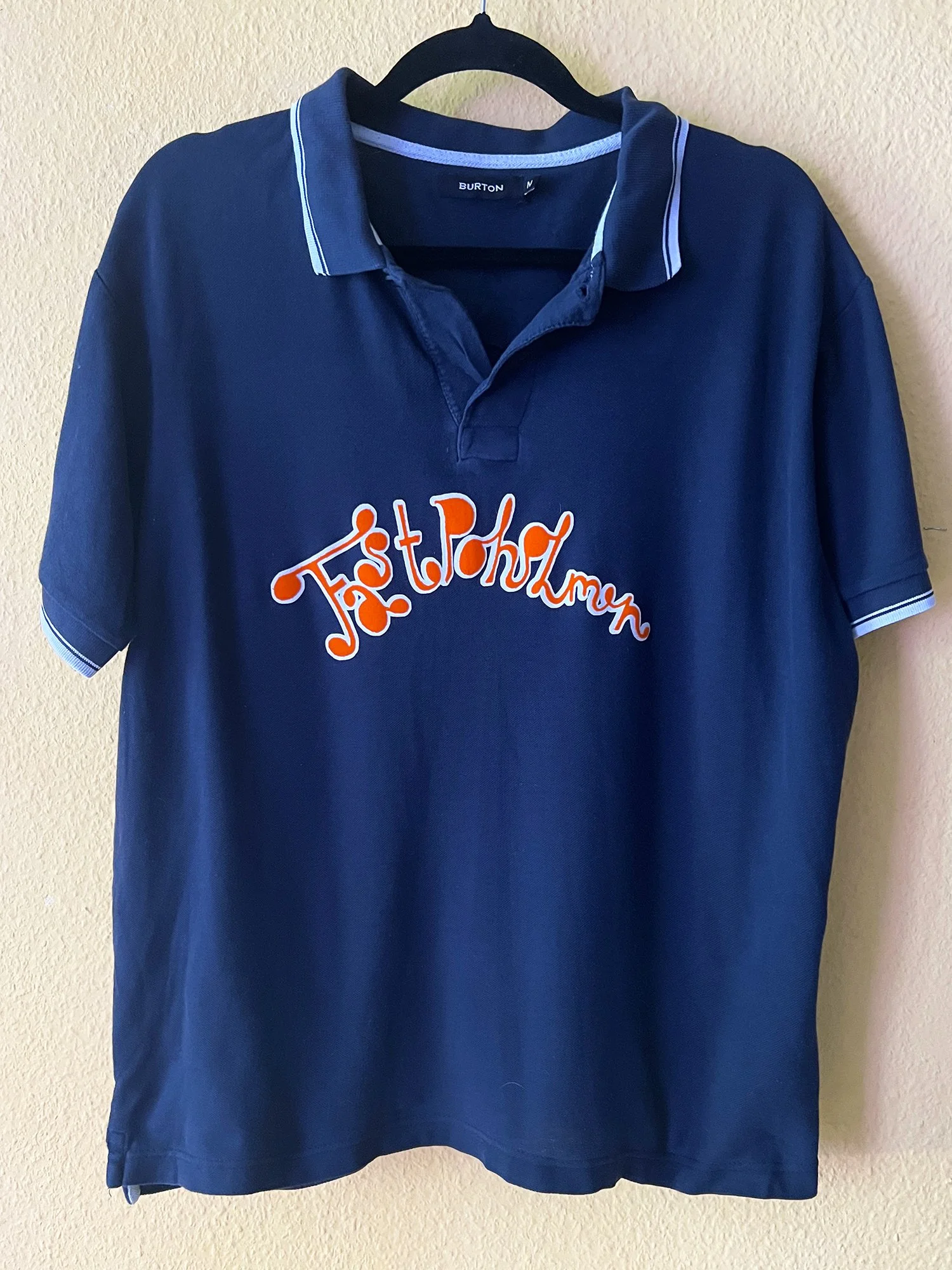 Upcycled Collection - Flocked Orange on White Polo - UNIKA