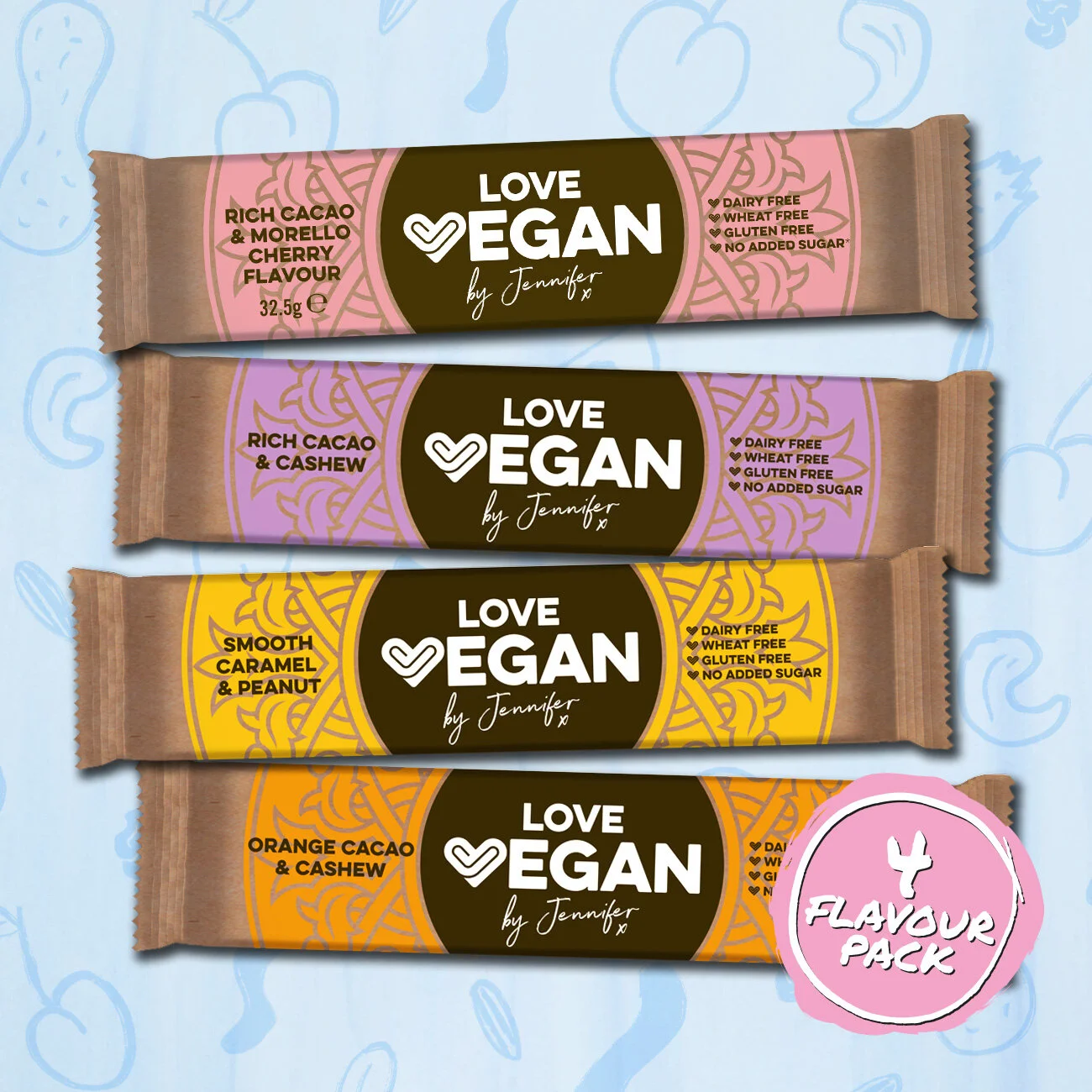 Mixed Pack of Love Vegan Snack Bars - 4 Varieties in a 24 Bar Pack