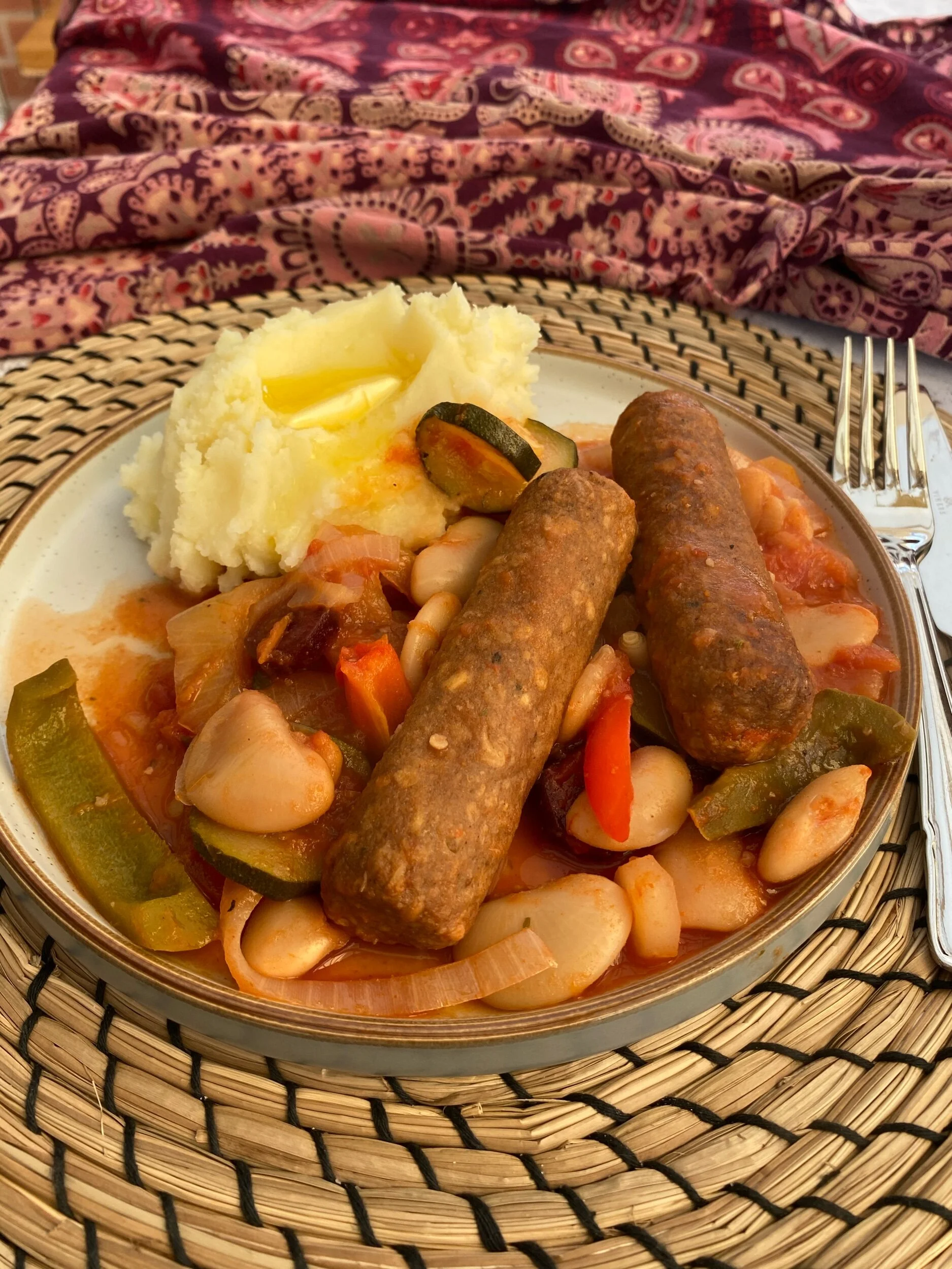 Sausage and bean bake (with creamy mash)
