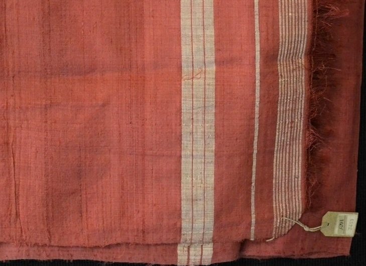 Muga silk shawl dyed with lac, Sibsagar, Assam, ca.1855. Image from V&amp;A Museum collection