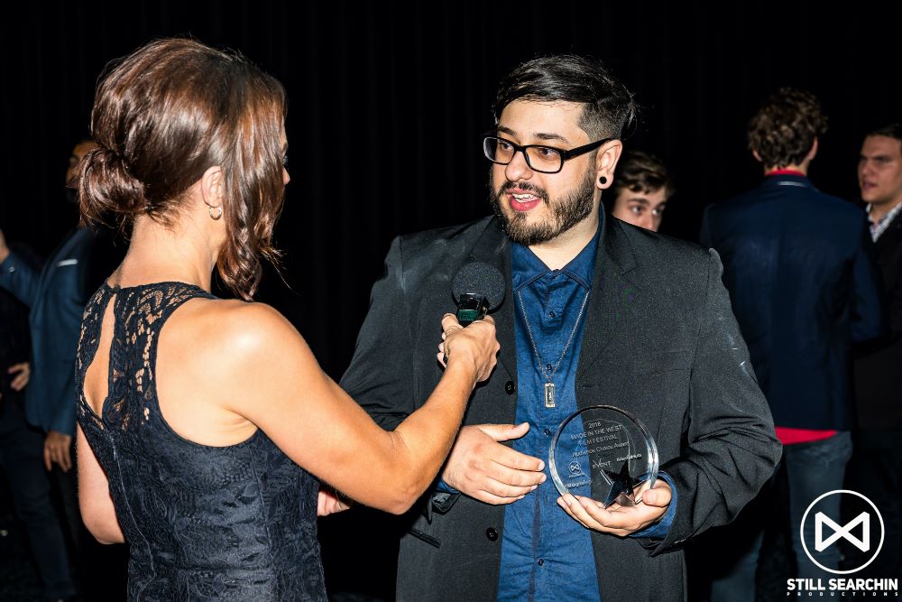 Matt being interviewed after winning the Audience Choice Award for She's Not Your Type at the Made in the West Film Festival 2018