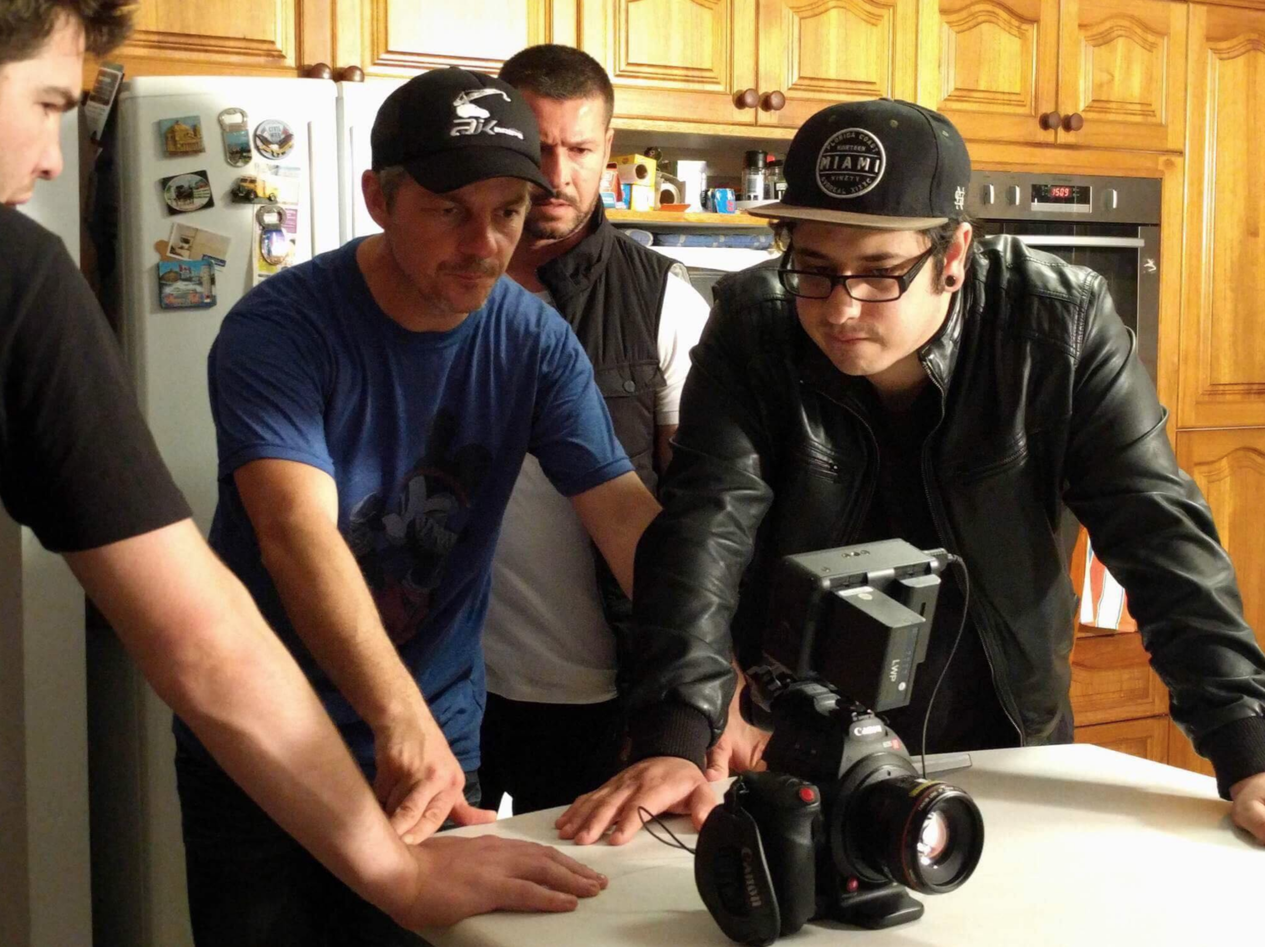 Matt reviewing footage on the set of Bleeding Backs (2016)