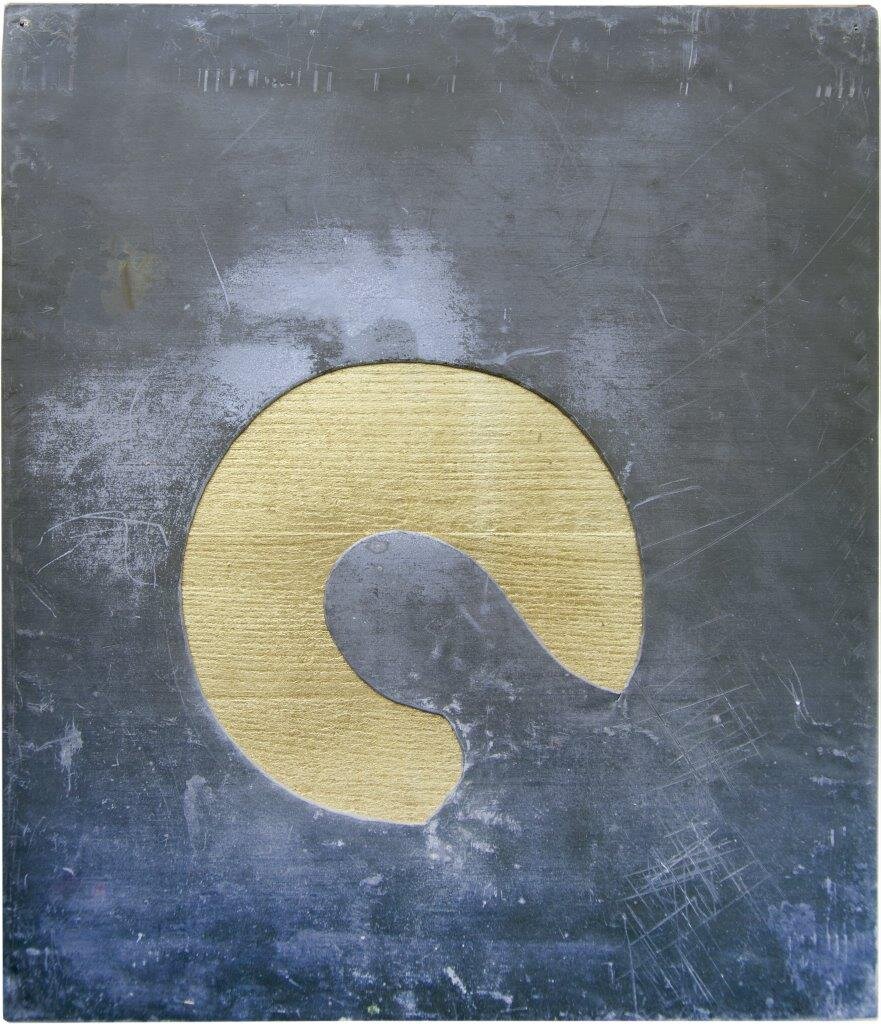 Milovan Destil Markovic, Lead Aureole, 1992, gold leaf and lead on wood, 26,5x 22,5 cm (Kopie)