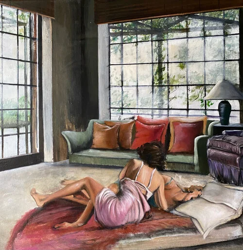 Kerstin Dzewior, Zu Hause bleiben 2021, 80 x 80 cm, Öl Leinwand