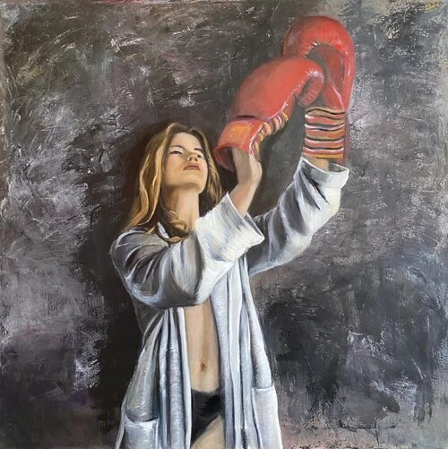 Kerstin Dzewior,  Red Burning Glover III 2021, 80 x 80, Öl Leinwand
