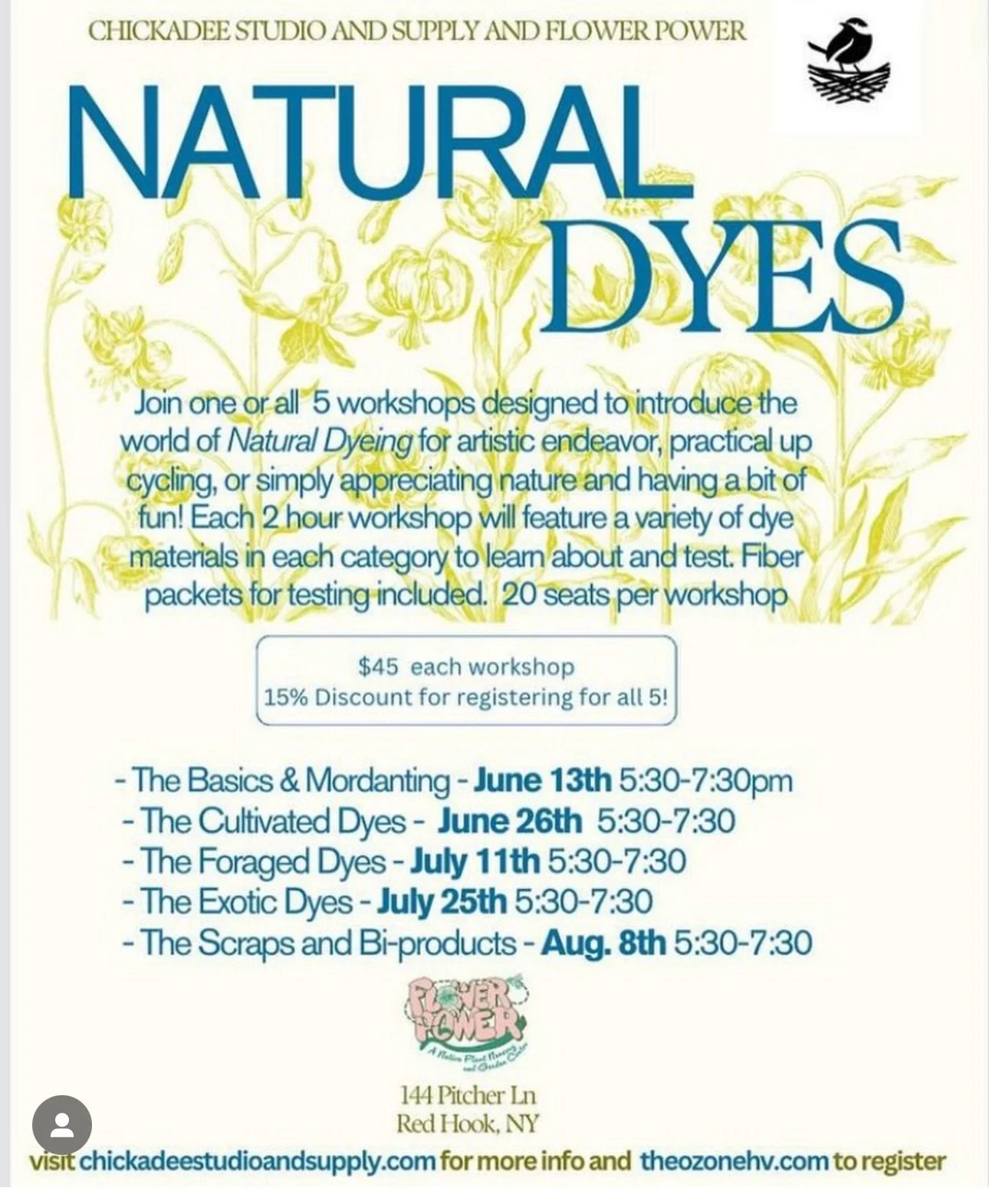 Chickadee Studio Natural Dyeing Workshop #4 @ Flower Power 
