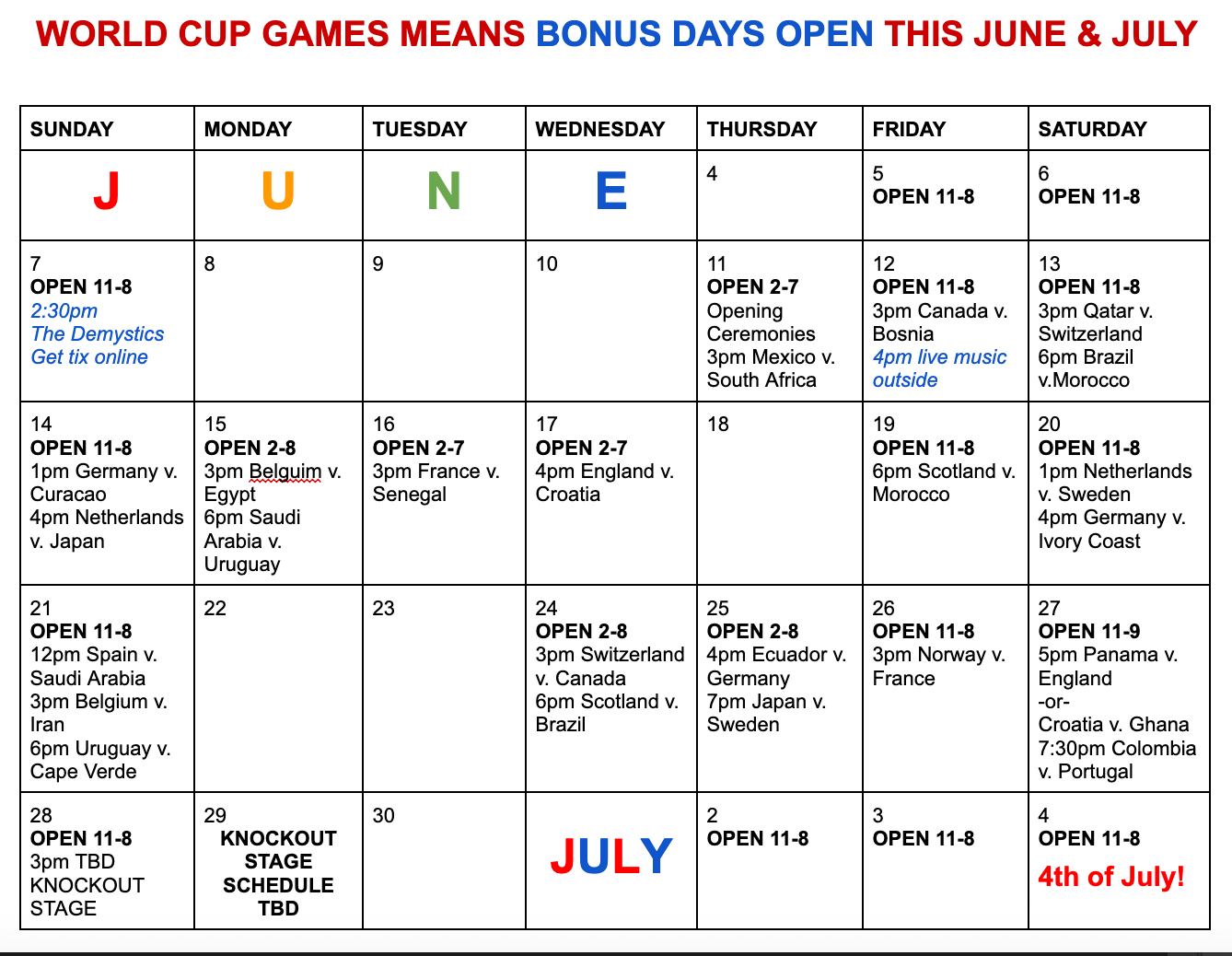 THE BARN TAPROOM - WORLD CUP GAMES 