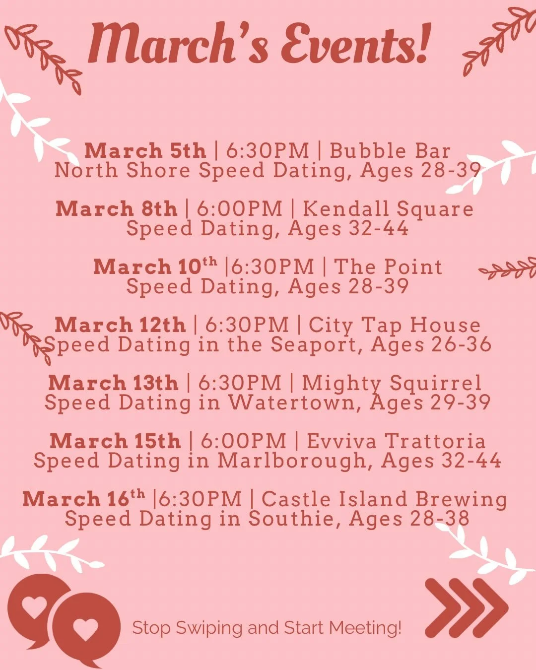 March is for Matches! This month kicks off with our return to (the much in demand) @bubblebarbostononmain on Main  and then there&rsquo;s lots to be excited about:
&bull; Upstairs at @thepointboston , our largest capacity single age range
&bull; The 