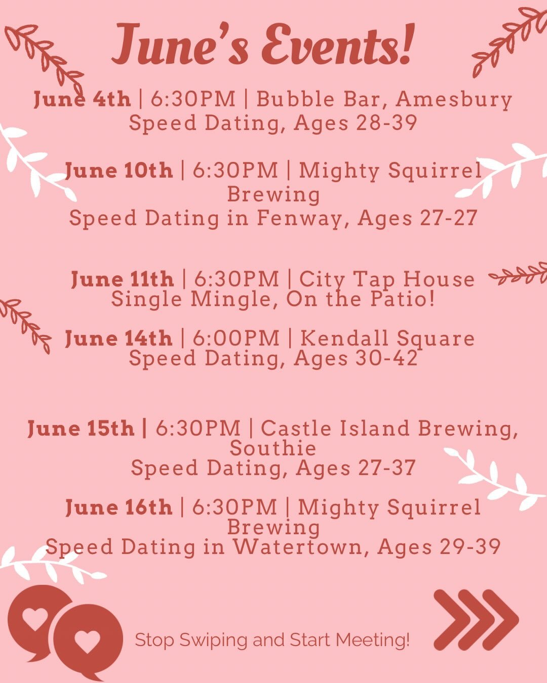 June&rsquo;s events kick off tomorrow on the North Shore at @bubblebarbostononmain (almost full!) 
⚡️More Highlights: 
6/10 in Fenway @mightysqrl - ladies grab your tickets, the men love this location and are filling the waitlist!
6/11 ⛱️ our Single 