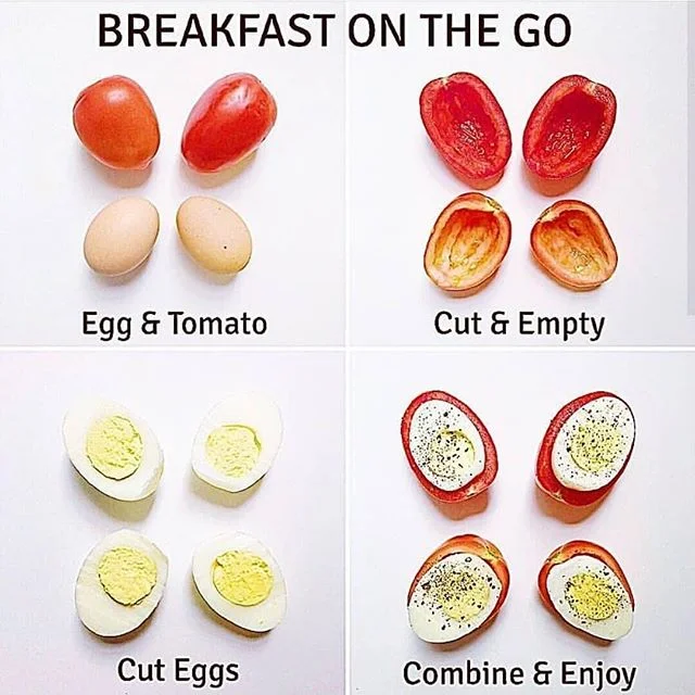 My kind of fast food! When you don’t have much time, you can still eat healthy. This egg in a tomato is a great combination of fat, protein, and fiber, making it an eggtastic quick breakfast option. This is a super simple but delicious recipe t