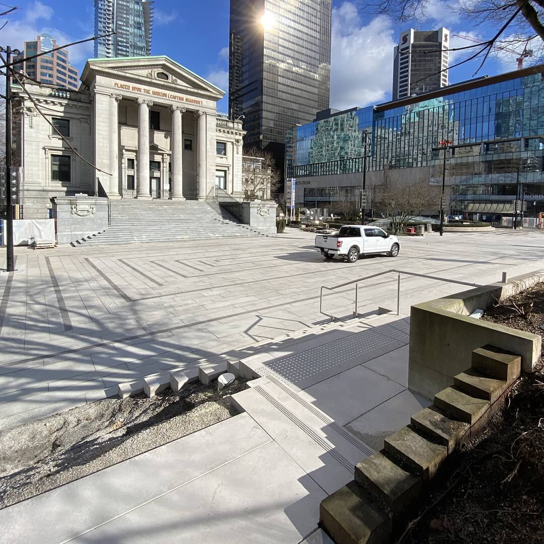 Pavers and lighting and benches oh my! We&rsquo;re close to opening the gates of #RobsonPlaza, just finishing up final details before it's safe to open to the public. The fences around the mound will remain to finish up planting, but you&rsquo;ll be 